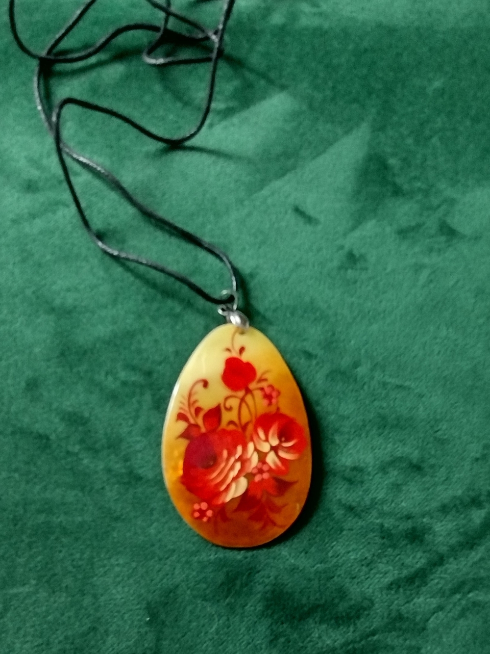 Hand-Painted Red Floral Teardrop Russian Style Pendant